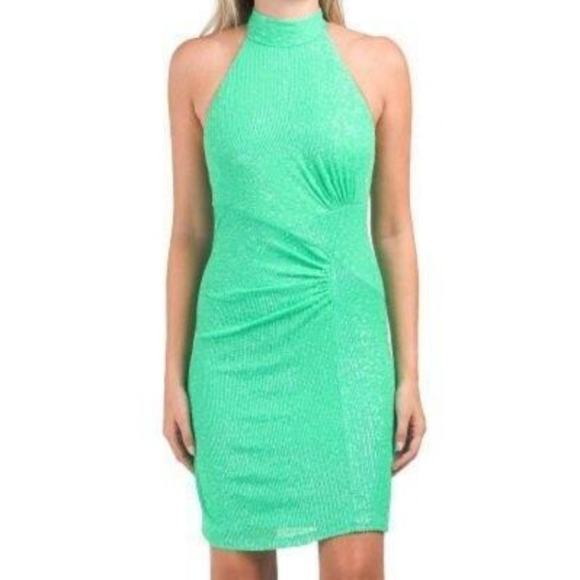 Elegant Backless Sequin Halter Dress X-Large NEW Lime